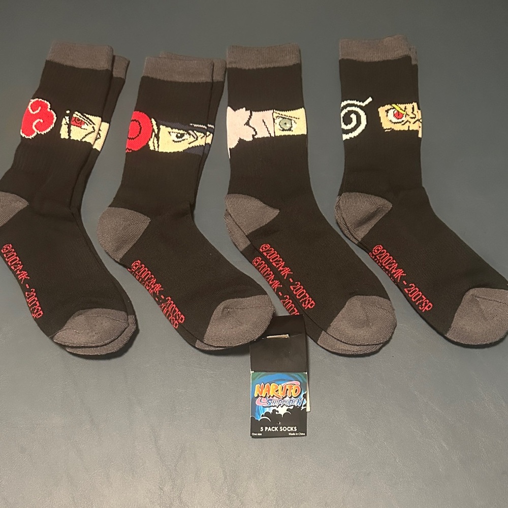 Naruto Shippuden Black and Gray Crew Socks - 4 Pack